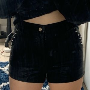 Black leather shorts